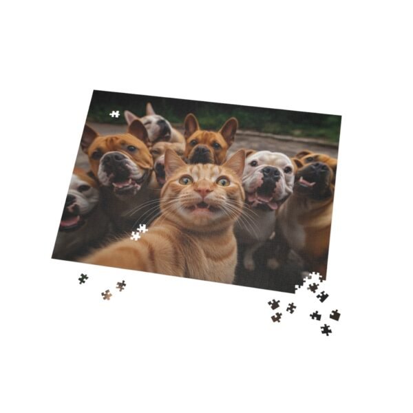 A cheeky red cat takes a selfie with bulldogs-puzzle
