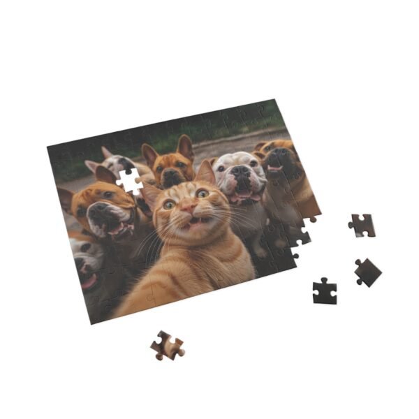 A cheeky red cat takes a selfie with bulldogs-puzzle