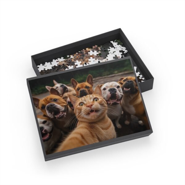 A cheeky red cat takes a selfie with bulldogs-puzzle