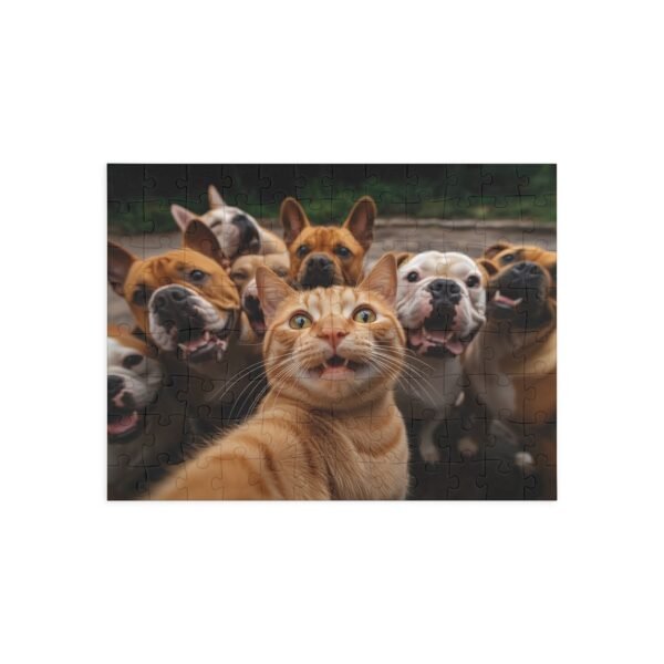 A cheeky red cat takes a selfie with bulldogs-puzzle