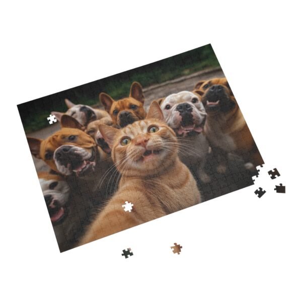 A cheeky red cat takes a selfie with bulldogs-puzzle