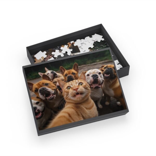 A cheeky red cat takes a selfie with bulldogs-puzzle
