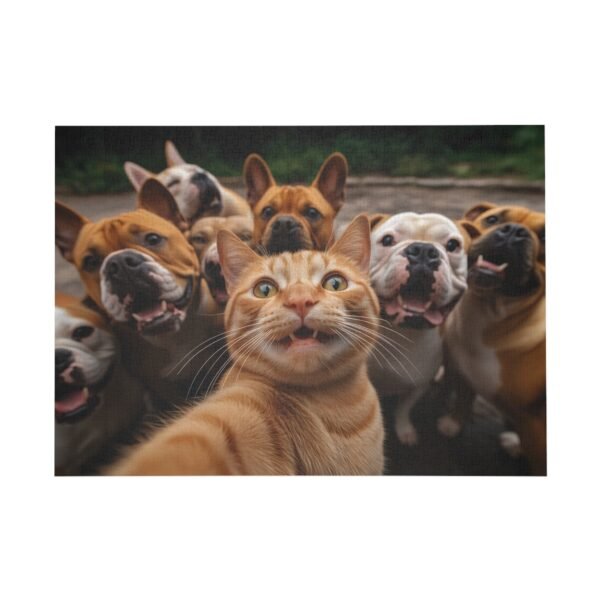 A cheeky red cat takes a selfie with bulldogs-puzzle