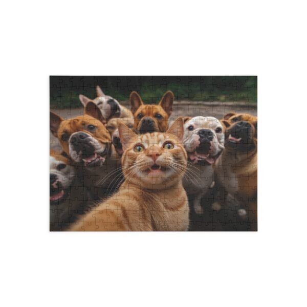 A cheeky red cat takes a selfie with bulldogs-puzzle