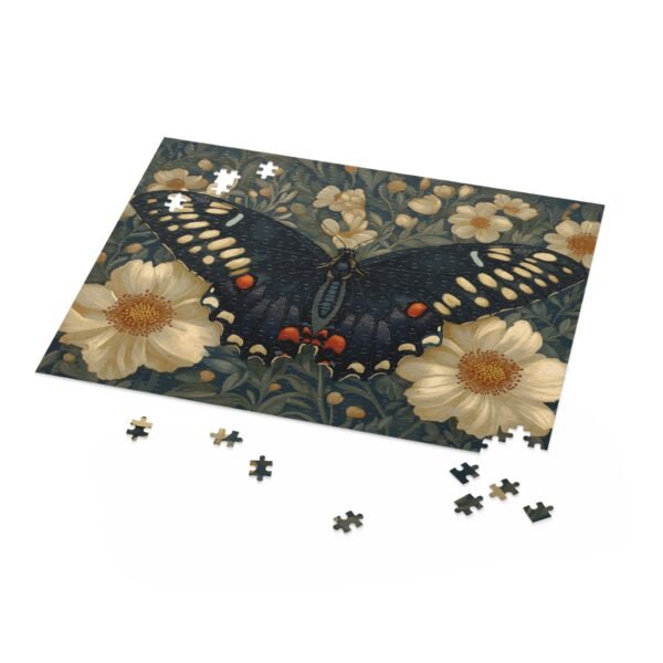 Puzzle - Alpine Black Swallowtail Butterfly Painting by William Morris Style